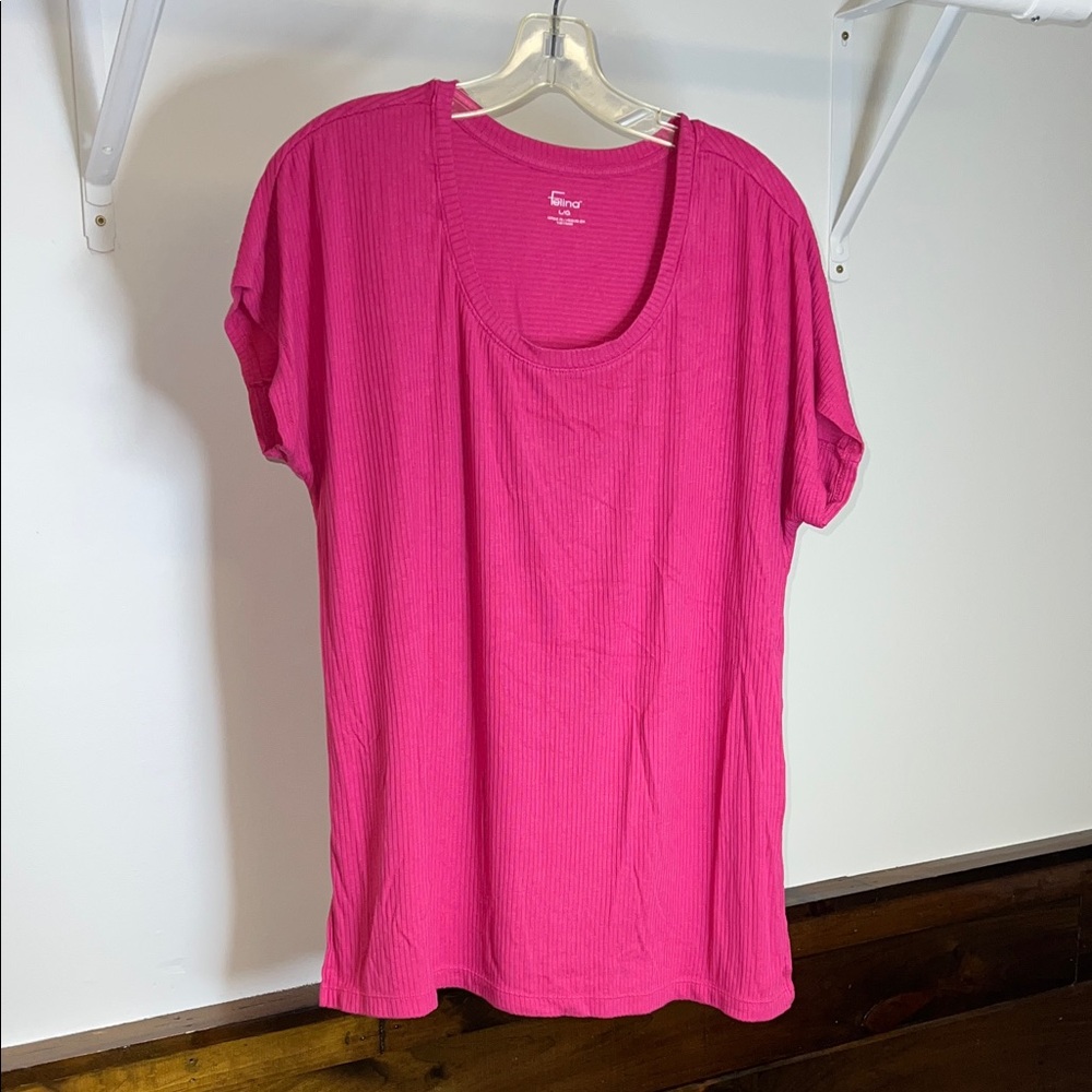 Felina Fuchsia Ribbed Short Sleeve‎ Tee- L